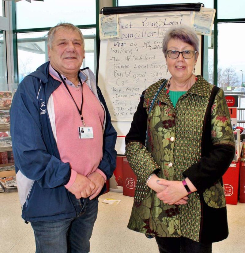 Cllrs Coborn and Martin at the monthly "Labour Listens" event in Cinderford